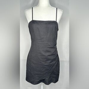 Zara Black Camisole Dress Linen Blend Ruched Faux Wrap Sz M
